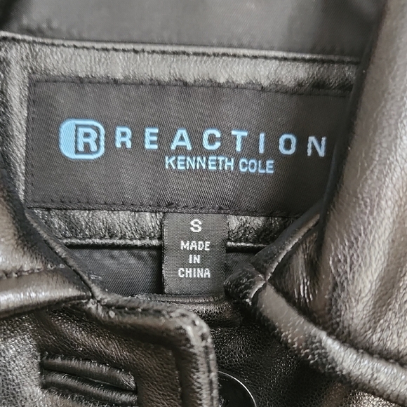 Kenneth Cole Black Leather Jacket with Classic Tailored Look and Matching Belt S - Picture 2 of 4